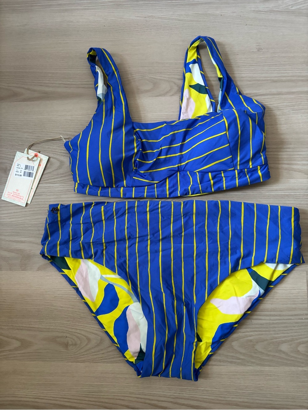 Blue & Yellow Striped Bikini Set (REVERSIBLE BATHING SUIT)